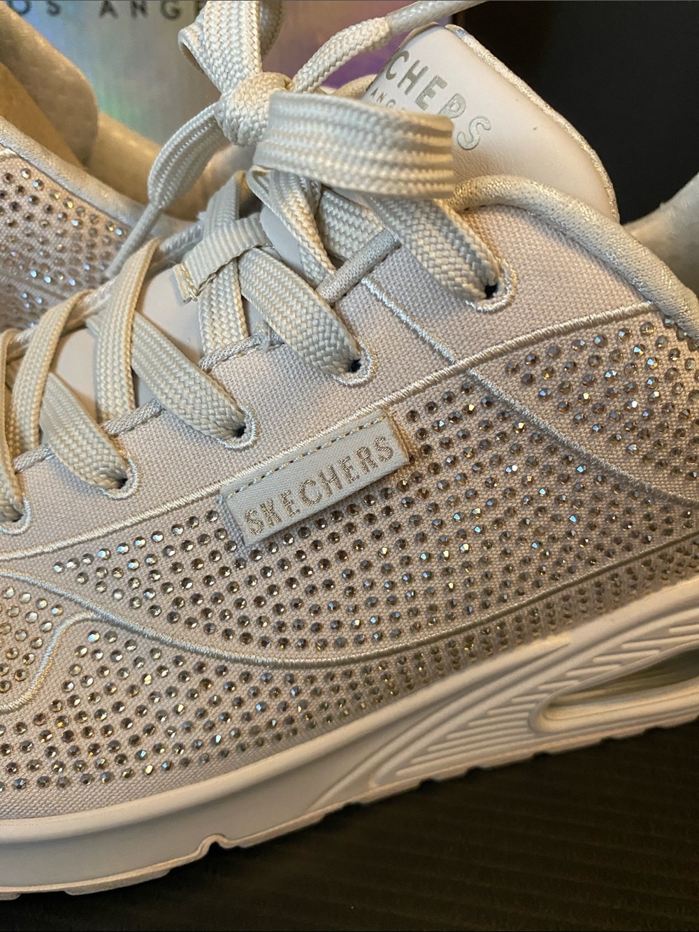Skechers Disco Rave Women’s Ivory Rhinestone Athletic Sneakers Size 9.5 - Picture 5 of 8